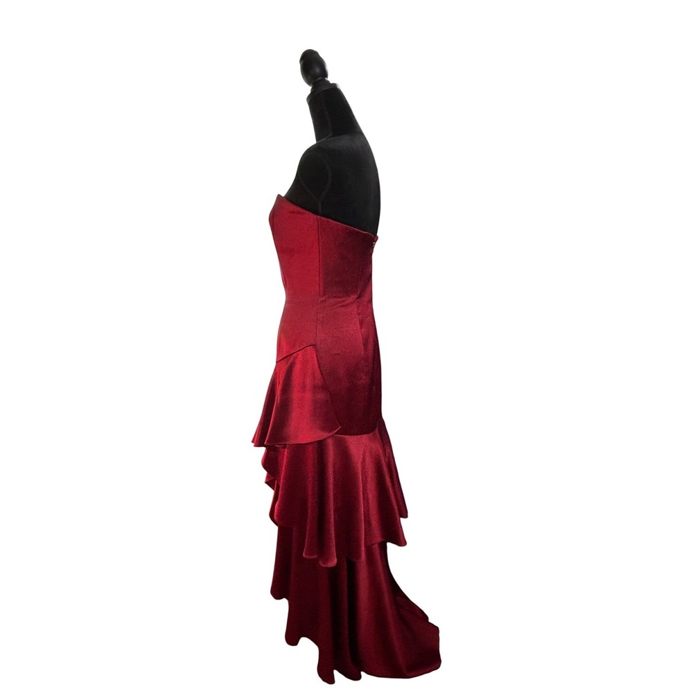 Alice + Olivia Ruby Red Satin Strapless High-Low Ruffle Gown Dress Size‎ 4 - Picture 11 of 16